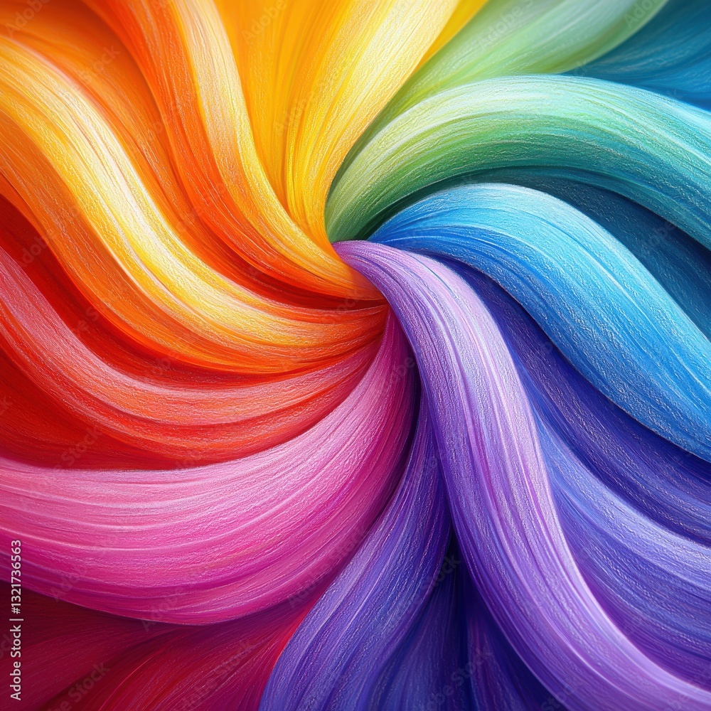 Fototapeta premium Colorful swirl of rainbow pencil strokes in high saturation creating an artistic abstract hair design