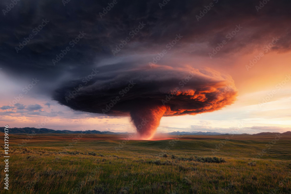 Fototapeta premium A large tornado is blowing through a field