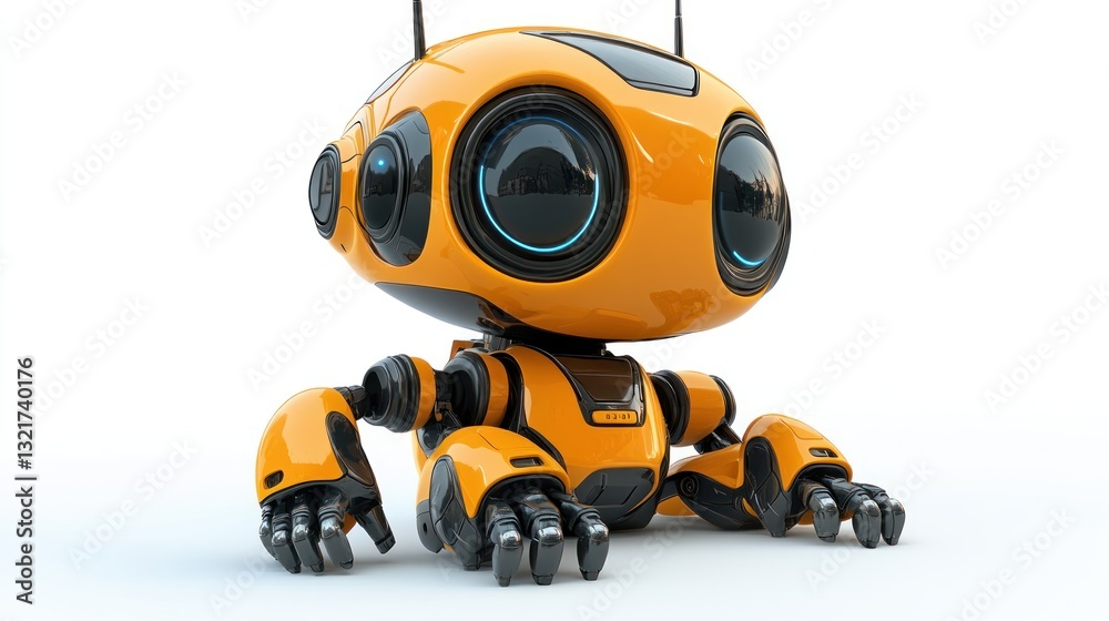 Cute orange robot sitting on white background. Cute orange robot sitting on white background.