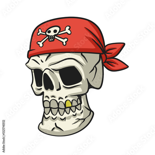 Vintage Pirate Skull with Bandana Vector Illustration