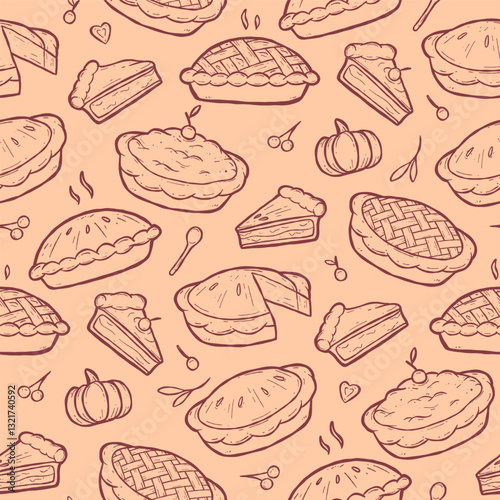 Pie cake hand drawing doodle seamless pattern for food or bakery design