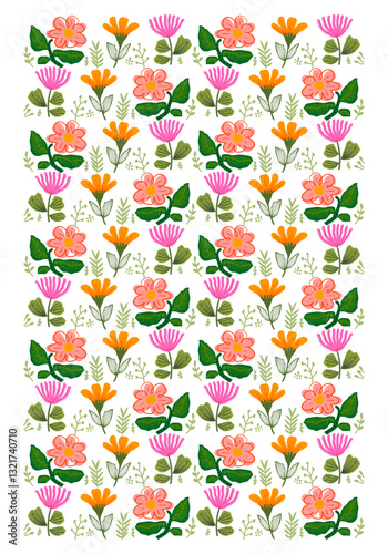 Wallpaper Mural Floral pattern with bright color flowers and leaves hand drawn vector illustration. Nature, plants design for textile, fashion, wallpaper, art and background. Torontodigital.ca