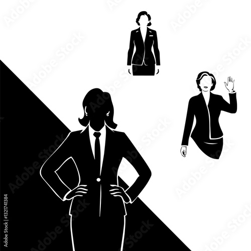 Silhouettes of businesswomen politicians. Vector set of monochrome sketches in EPS 10 format