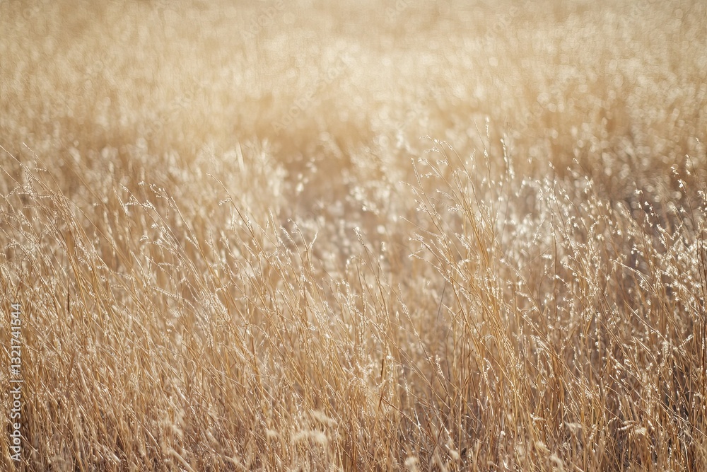 Fototapeta premium Golden Grass Field Sunlight Nature Background Texture Image Autumn Season Landscape Photography Dry Plants Wild Meadow Scenery Rural Pastoral Setting 
