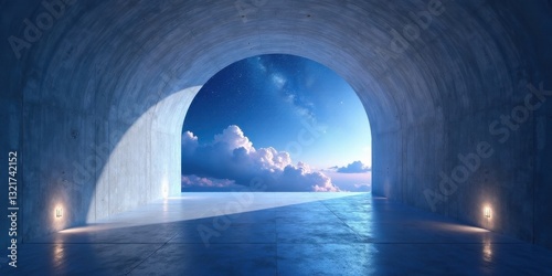 A Concrete Archway Reveals a Breathtaking Celestial Vista of Clouds and Stars