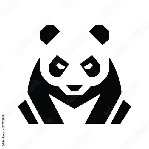 Geometric Panda Logo Design. panda icon vector silhouette, panda logo vector silhouette
