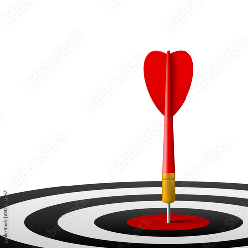 3D Red Dart Hit The Dartboard In Center