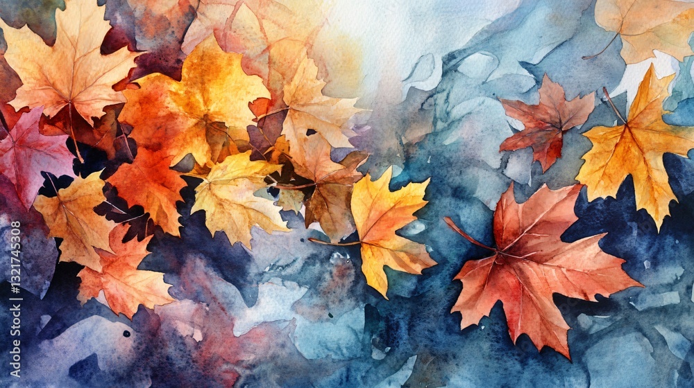 Obraz premium Vibrant Watercolor Autumn Background for Creative Projects and Seasonal Designs