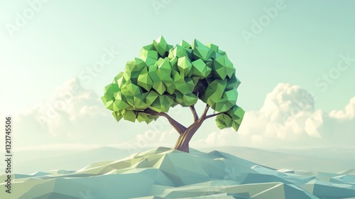 Low-poly tree on a low-poly landscape