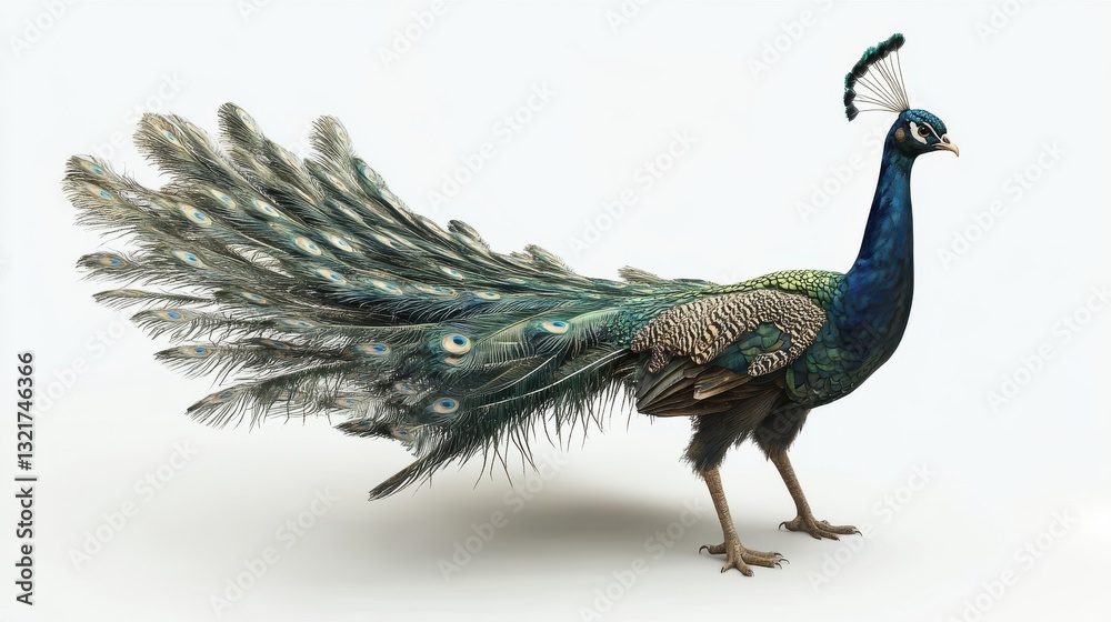 Fototapeta premium A vibrant peacock displaying its beautiful feathered tail proudly