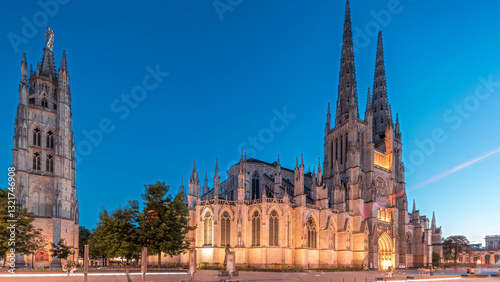 Cathedrale Saint-Andre de Bordeaux day to night timelapse hyperlapse with twin spires. France