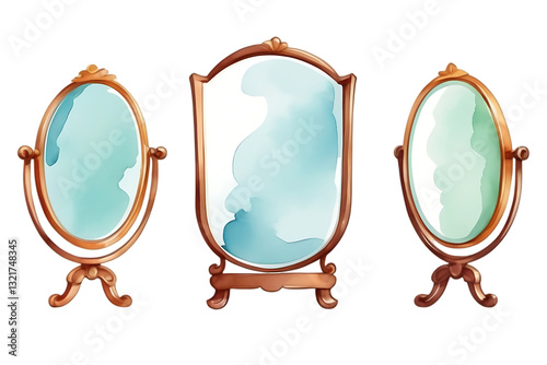 Elegant Antique Mirrors Art Illustration with Ornate Frames on Black Backdrop