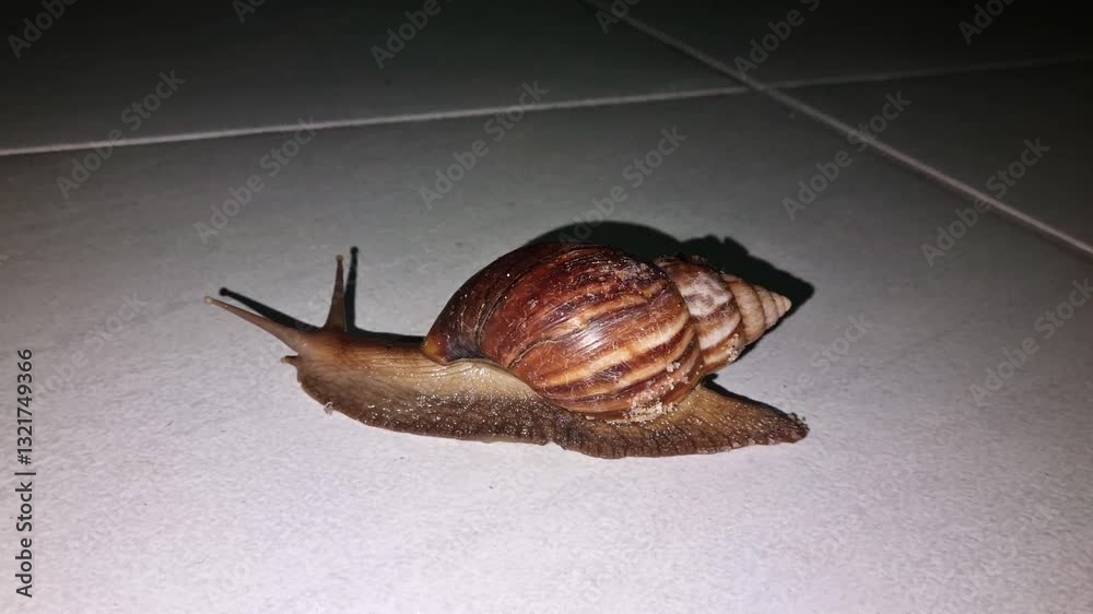 Snail slowly walking across the floor