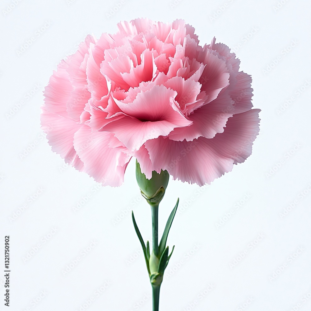 A close-up of a single pink carnation bloom on a slender green stem, ideal for romantic designs, weddings, Mother's Day, and floral arrangements. A close-up of a single pink carnation bloom on a slender green stem, ideal for romantic designs, weddings, Mother's Day, and floral arrangements.
