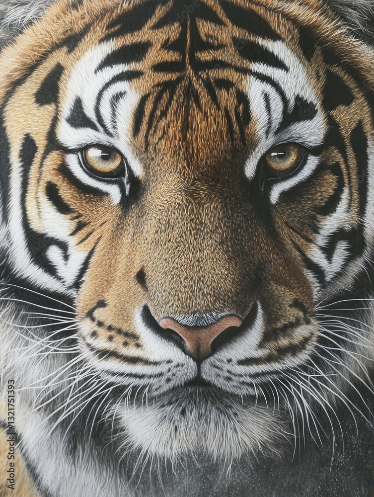 Fototapeta premium Intense close-up of a tiger revealing intricate fur textures and piercing gaze in natural habitat during twilight hours