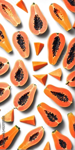 Obraz na płótnie Cut papaya on white. Healthy fruit. Top view w salonie