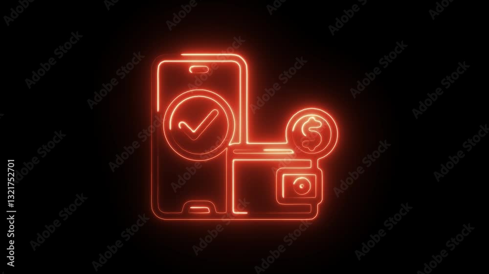 Glowing neon e wallet  icon isolated on black background. HD Video motion graphic animation
