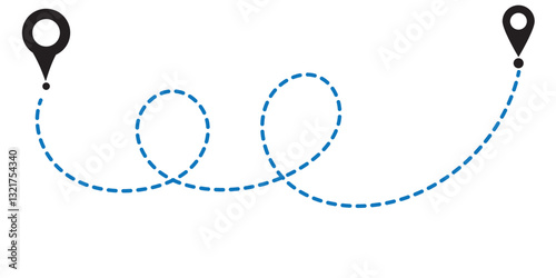 Route icon. Two points with dotted path and location pin. Route location icon two pin sign and dotted line.