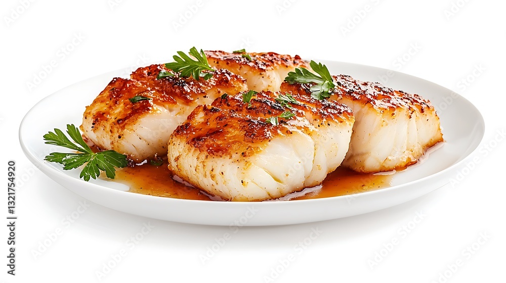 Flavorful and Tender Grilled Monkfish Dish with Aromatic Sauce and Garnishes Flavorful and Tender Grilled Monkfish Dish with Aromatic Sauce and Garnishes