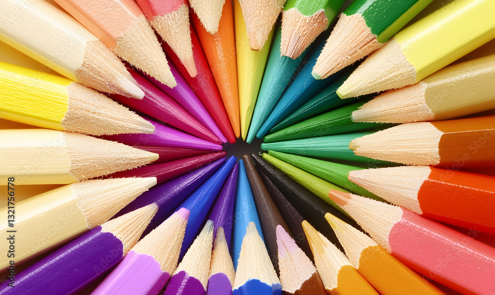 Vibrant colored pencils arranged in a circle, showcasing a spectrum of hues. Perfect for education, art, and creativity themes. Vibrant colored pencils arranged in a circle, showcasing a spectrum of hues. Perfect for education, art, and creativity themes.