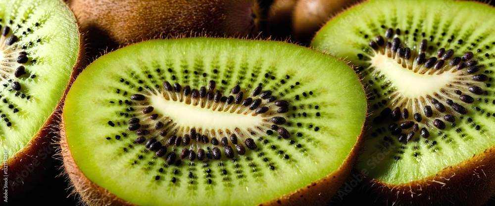 Close up of sliced delicious ripe kiwi fruit.