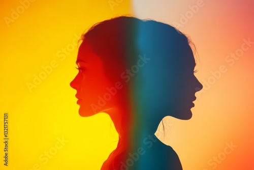 Artistic Double Exposure Portrait of a Woman with Colorful Background