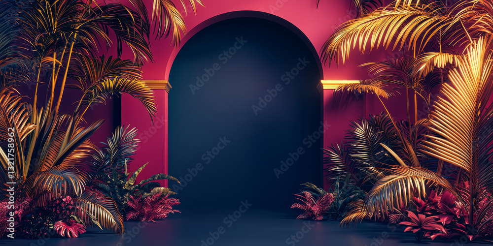 Elegant doors, rich interior in blue and red tones with gold accents create a royal and luxurious atmosphere.