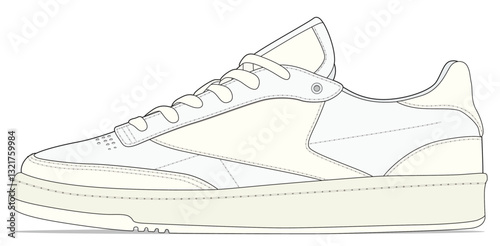 Tennis Shoe CAD technical illustration sneaker side view footwear design template	