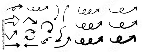 ベクターのペンの手書きの矢印セット 白黒