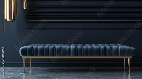 Dark Modern Bench in a Luxurious Living Room.  Elegant Interior Design with Dark Accents. Contemporary Furniture.  Stylish Seating Arrangement.  Modern Dark Decor.