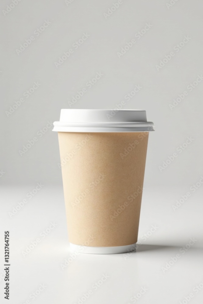 A Simple Kraft Paper Cup with a White Lid on a Plain Background A Simple Kraft Paper Cup with a White Lid on a Plain Background