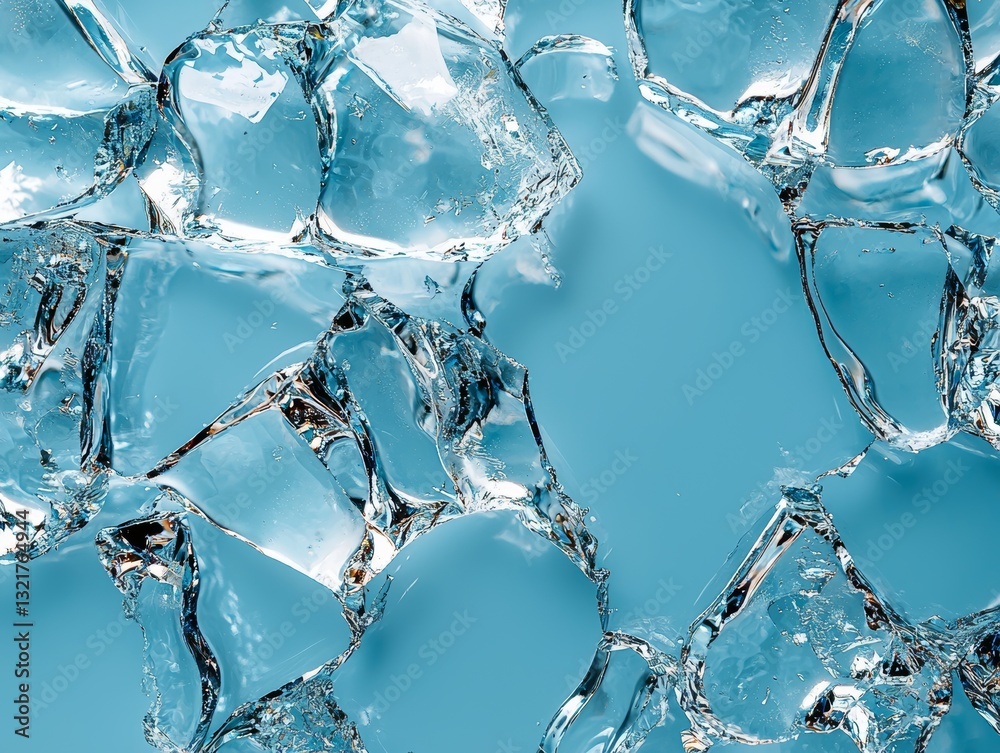 Frozen geometry: An artistic arrangement of translucent ice fragments, on blue backdrop Frozen geometry: An artistic arrangement of translucent ice fragments, on blue backdrop