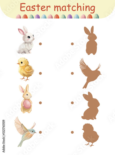 Easter matching educational game Activity for preschool kids and toddlers with bunny chick bird