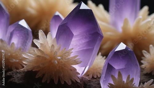 Abstract Macro Shot of Rare Crystalline Minerals with Fractal Patterns and Iridescent Glow