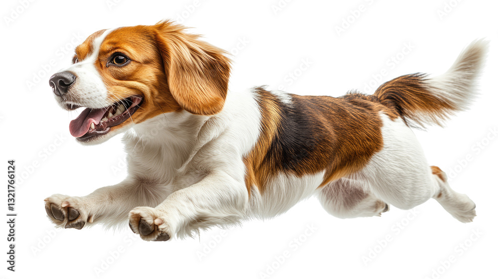 Joyful Beagle in Flight: A dynamic beagle dog in mid-air, captured mid-leap with an expression of pure joy and excitement, showcasing the breed's energetic spirit. Joyful Beagle in Flight: A dynamic beagle dog in mid-air, captured mid-leap with an expression of pure joy and excitement, showcasing the breed's energetic spirit.