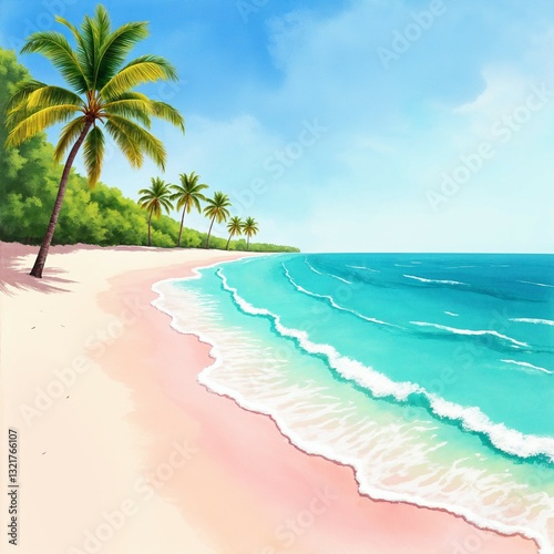 Calm Tropical Beach with Pink Sand and Turquoise Water