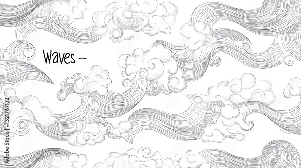 Fototapeta premium Abstract design of flowing waves, decorative pattern, seamless background, graphic art for print, possible use as wallpaper or textile