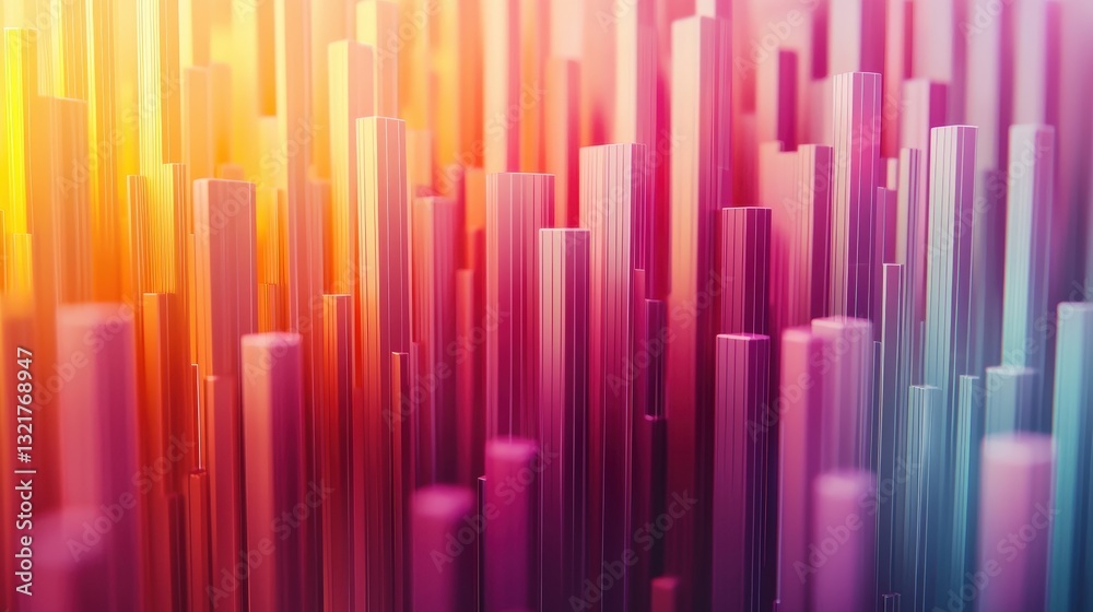 Colorful columns rise with warm hues fading into cool tones, representing growth and variation. Ideal for use in tech, data analysis, and creative presentations. Colorful columns rise with warm hues fading into cool tones, representing growth and variation. Ideal for use in tech, data analysis, and creative presentations.