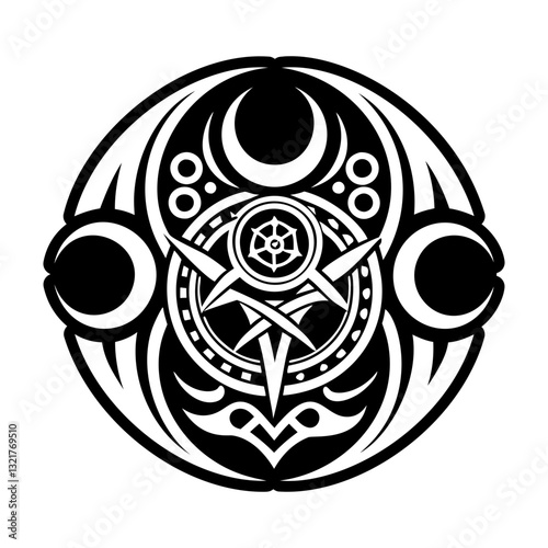 A solid style icon of triple moon symbol