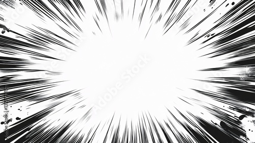 Black and white radial comic book burst illustration with effect lines