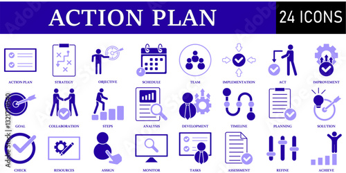 Set of Action Plan Icons or symbols Vector fully editable file.