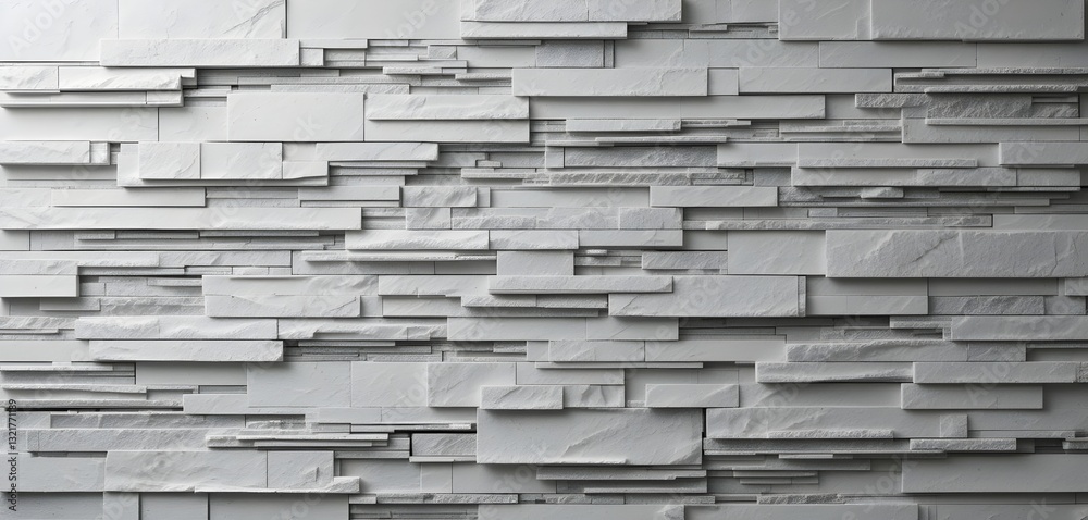 Modern White Stacked Stone Banner with Subtle Geometric Layers. Minimalist Gray-White Stone Wall for Contemporary Interiors. Modern White Stacked Stone Banner with Subtle Geometric Layers. Minimalist Gray-White Stone Wall for Contemporary Interiors.