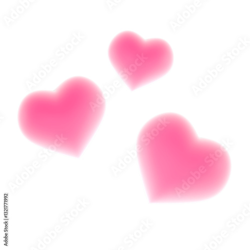 Pink powder hearts print. Three pink hearts on transparent background PNG.