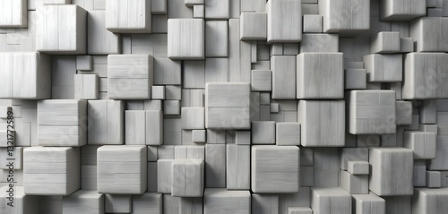 Monochromatic Stacked Blocks Texture Banner Minimalist Cubic Arrangement in Soft Gray with Subtle Brushed Details for Modern Design.