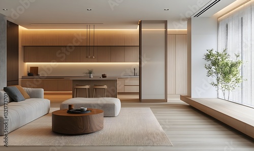 a modern living room with minimalist design and natural light.