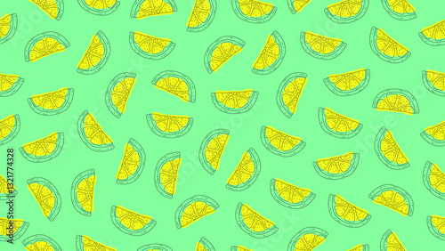 Lemon doodle seamless pattern background. Hand drawn lemon citrus sketch. Lemon motif wallpaper