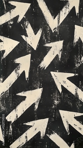 Bold Black and White Geometric Pattern With Arrows on a Textured Background