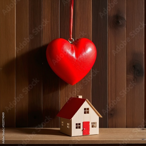 wooden house with red heart