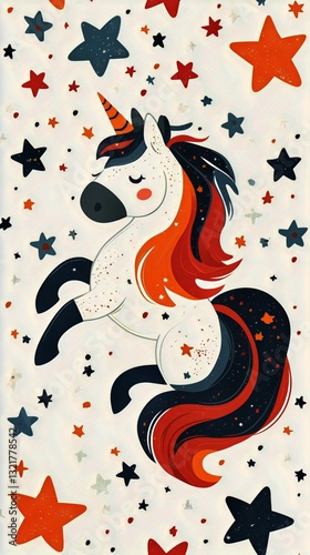 Colorful Unicorn Illustration With Stars and Playful Patterns in a Whimsical ...