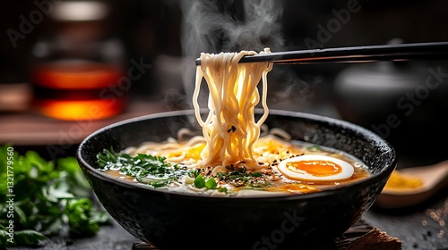 Steam rising from a bowl of steaming hot ramen